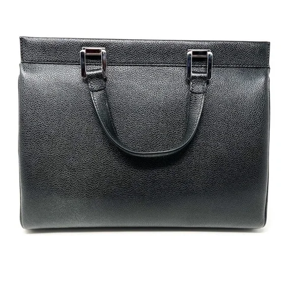 BrandNew-Black Grainy Leather Gold/Silver Bag Features A Push Lock Set - Picture 4 of 7